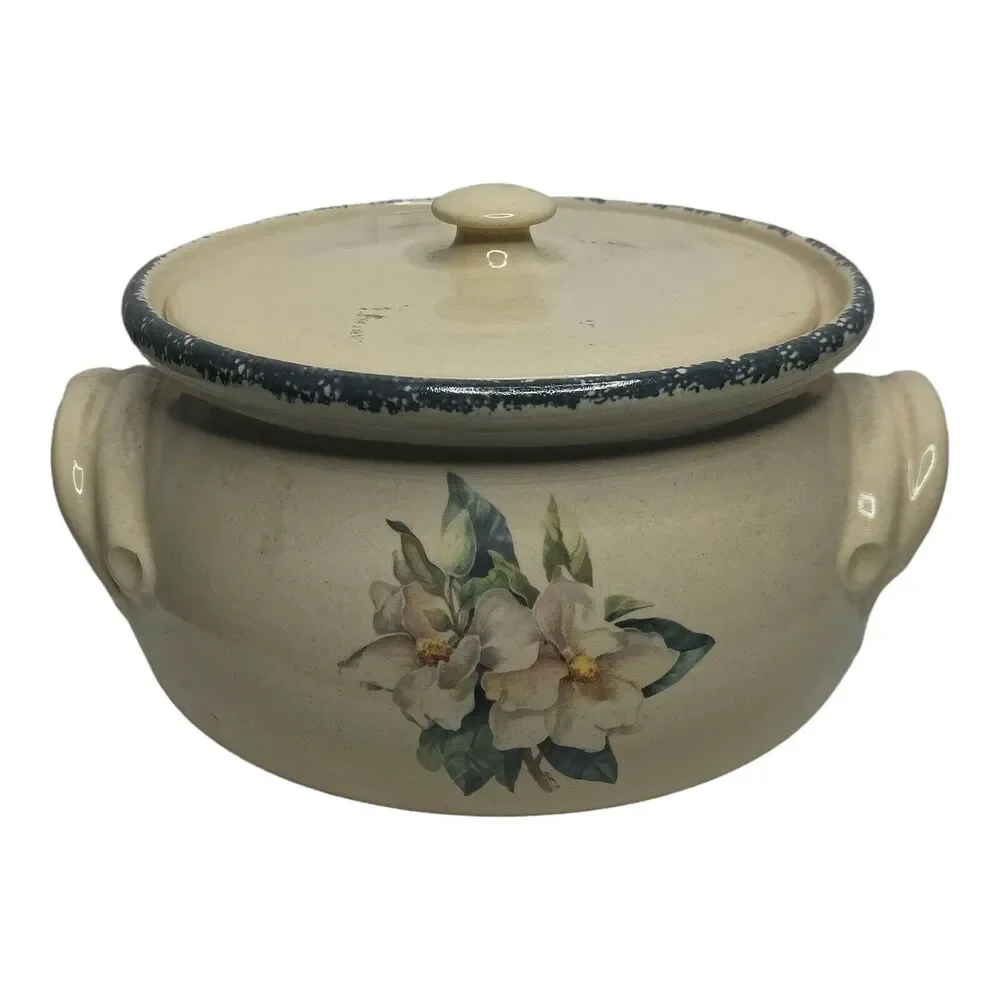 Retro 70s Home & Garden Party Pot Magnolia 2 Quart Casserole Pot With Lid Vtg‎